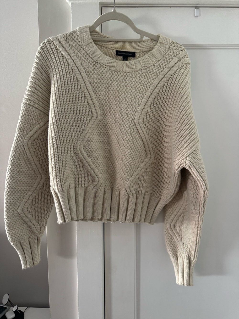 Banana Republic Off-White Cable Crewneck Sweater